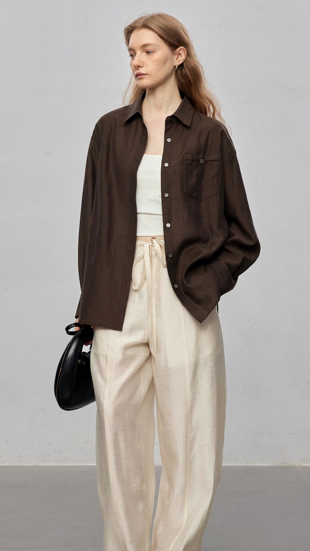 Semi-Sheer Acetate Linen Long-Sleeve Shirt