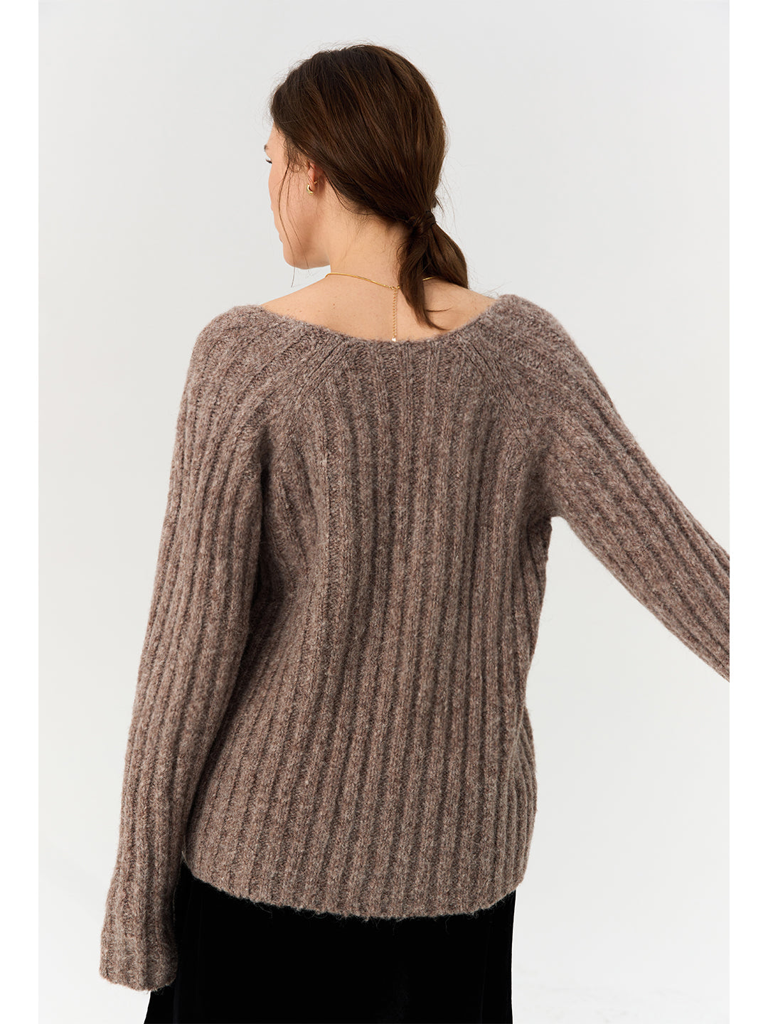 Deep V-Neck Loose Knitted Pullover Sweater