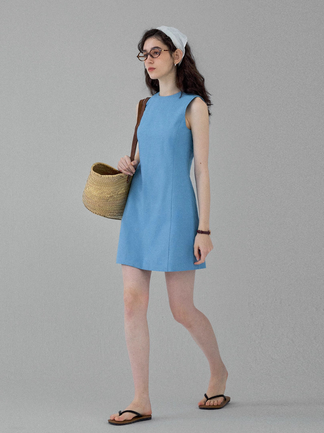 Versatile Round Neck Waist-Cinching Mini Dress