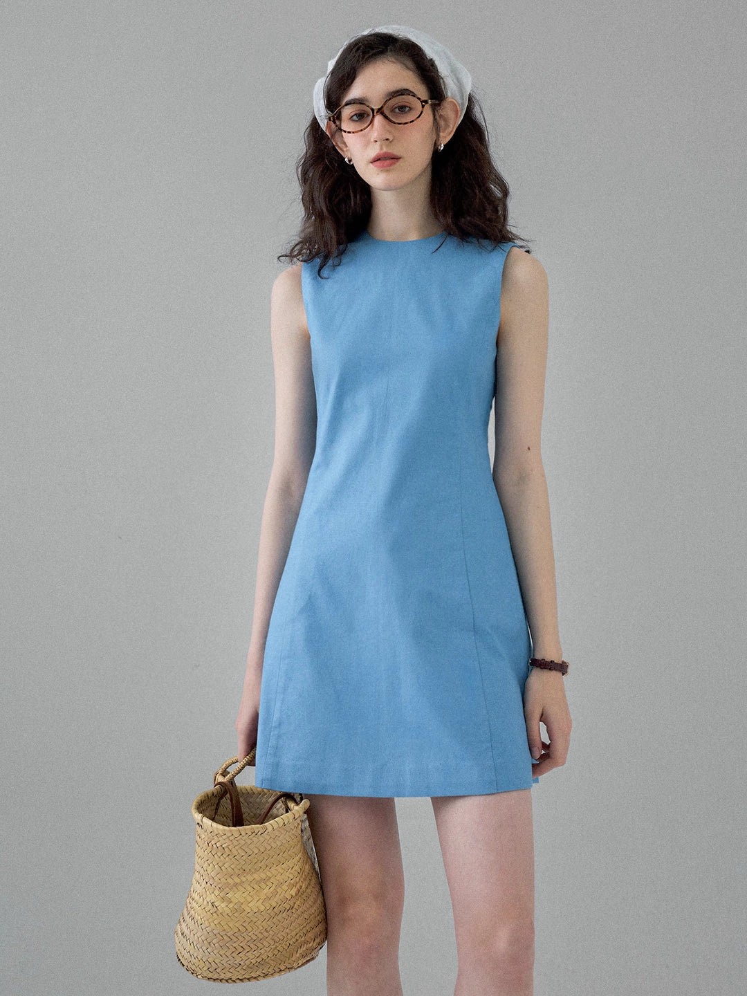 Versatile Round Neck Waist-Cinching Mini Dress