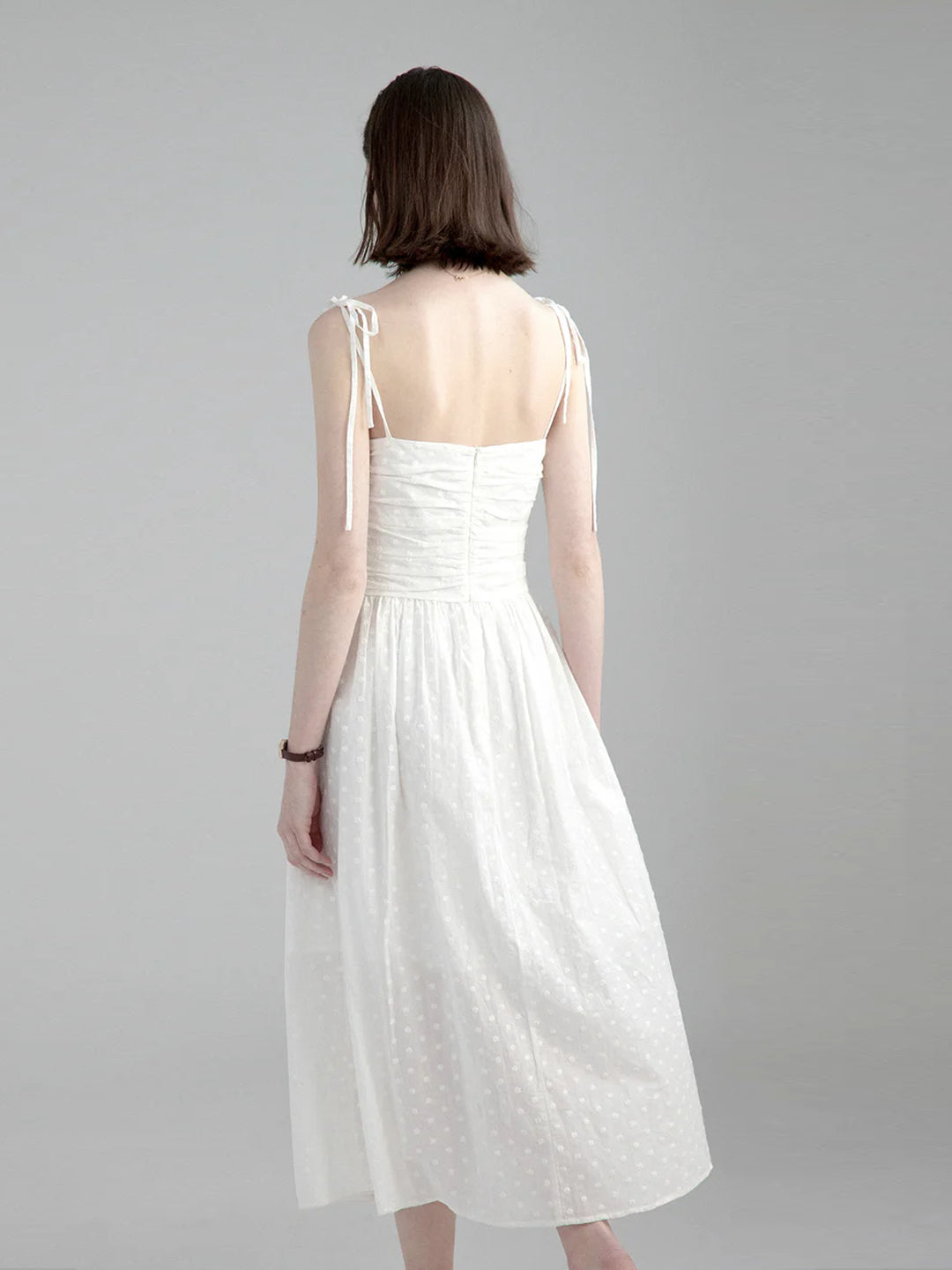 White Embroidered Backless Slip Midi Dress