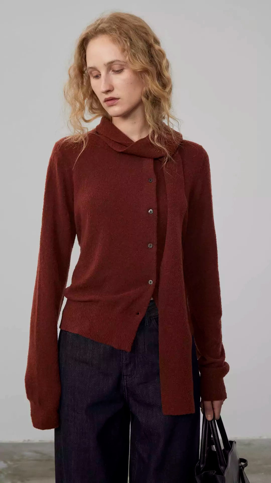 Wool Blend Asymmetrical Long Sleeve Cardigan