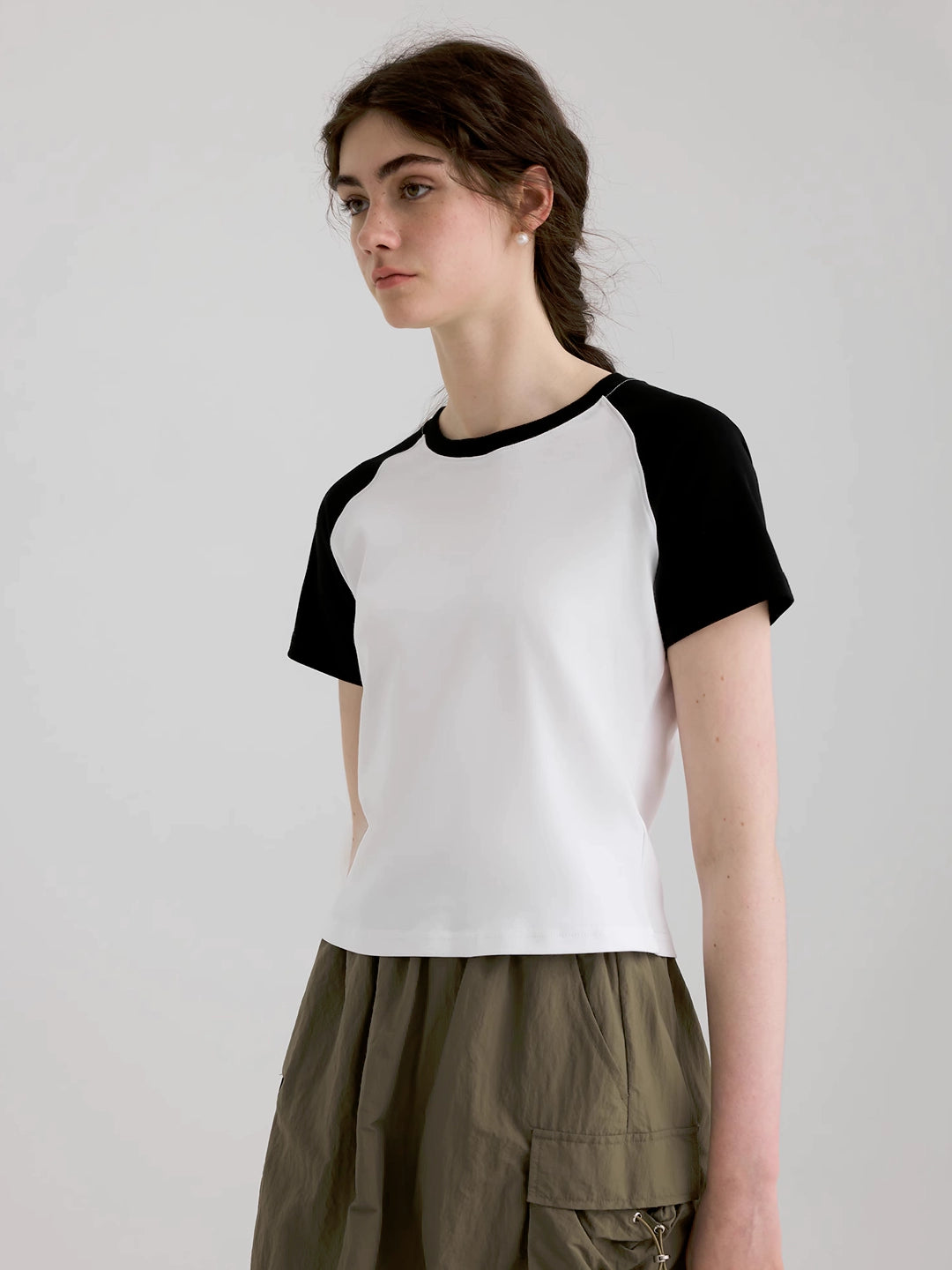 Color Block Round Neck Drop Shoulder Sleeve T-Shirt