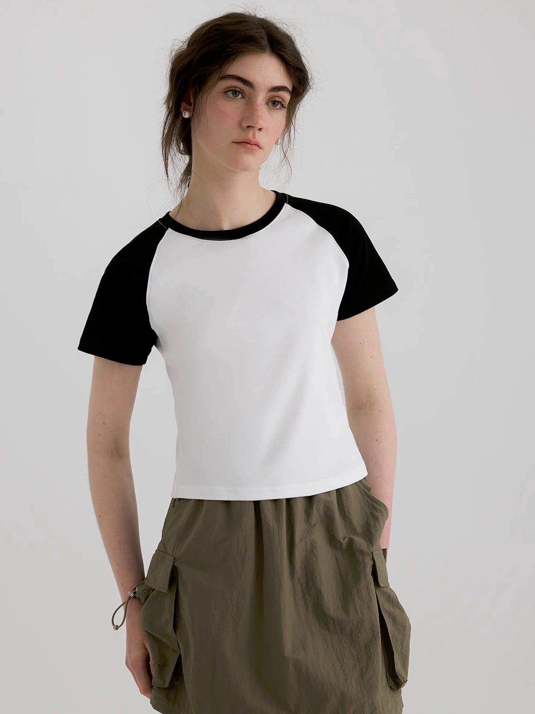 Color Block Round Neck Drop Shoulder Sleeve T-Shirt