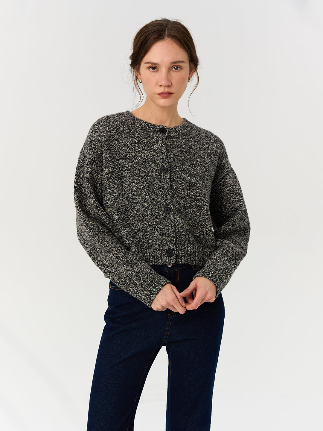 Soft Short-Length Round Neck Knit Cardigan