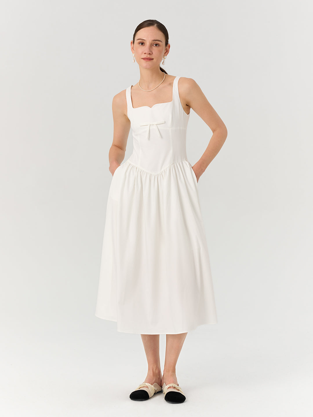 Midi Cami Shift Dress In White/Bule