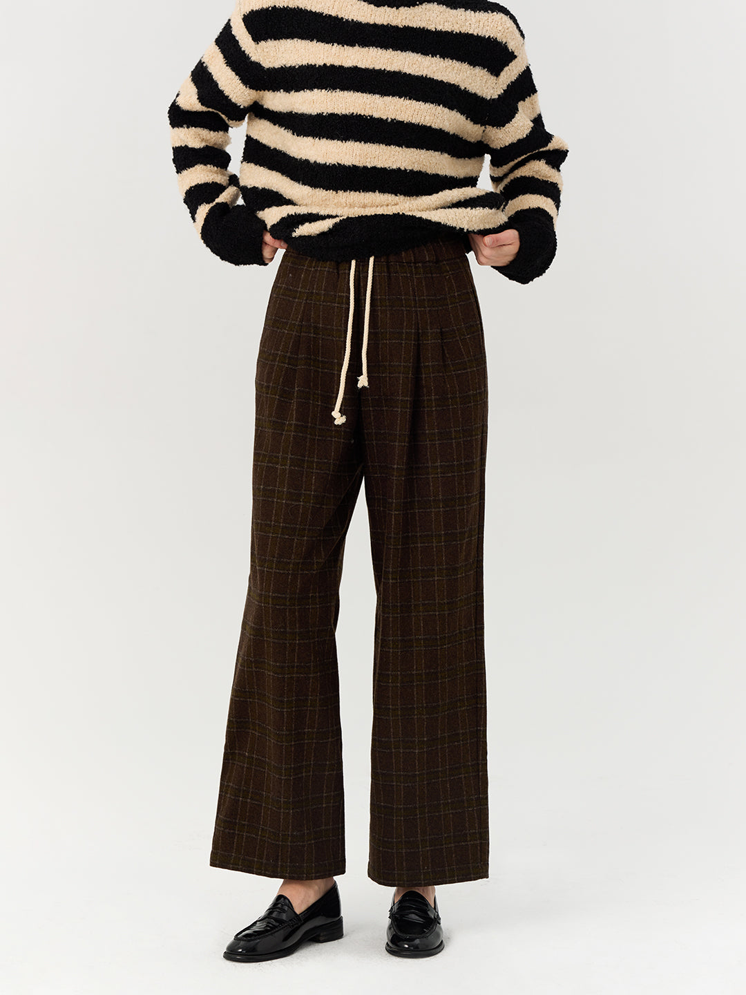 Wool Blend Tweed Relaxed Wide-Leg Pants