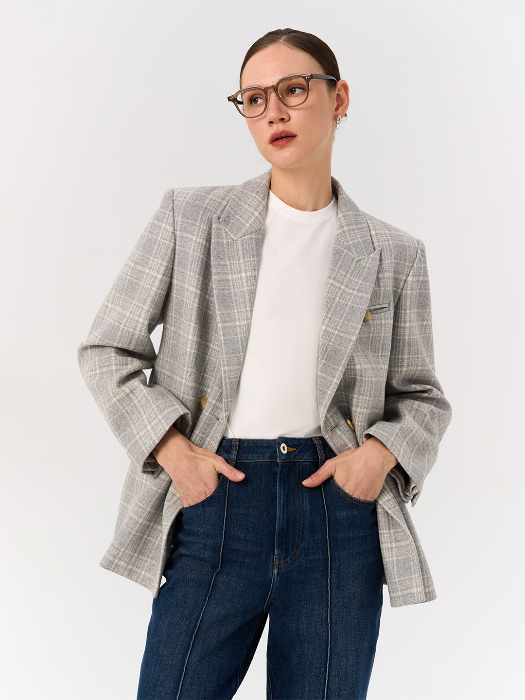 Wool Blend Double-Breasted Blazer