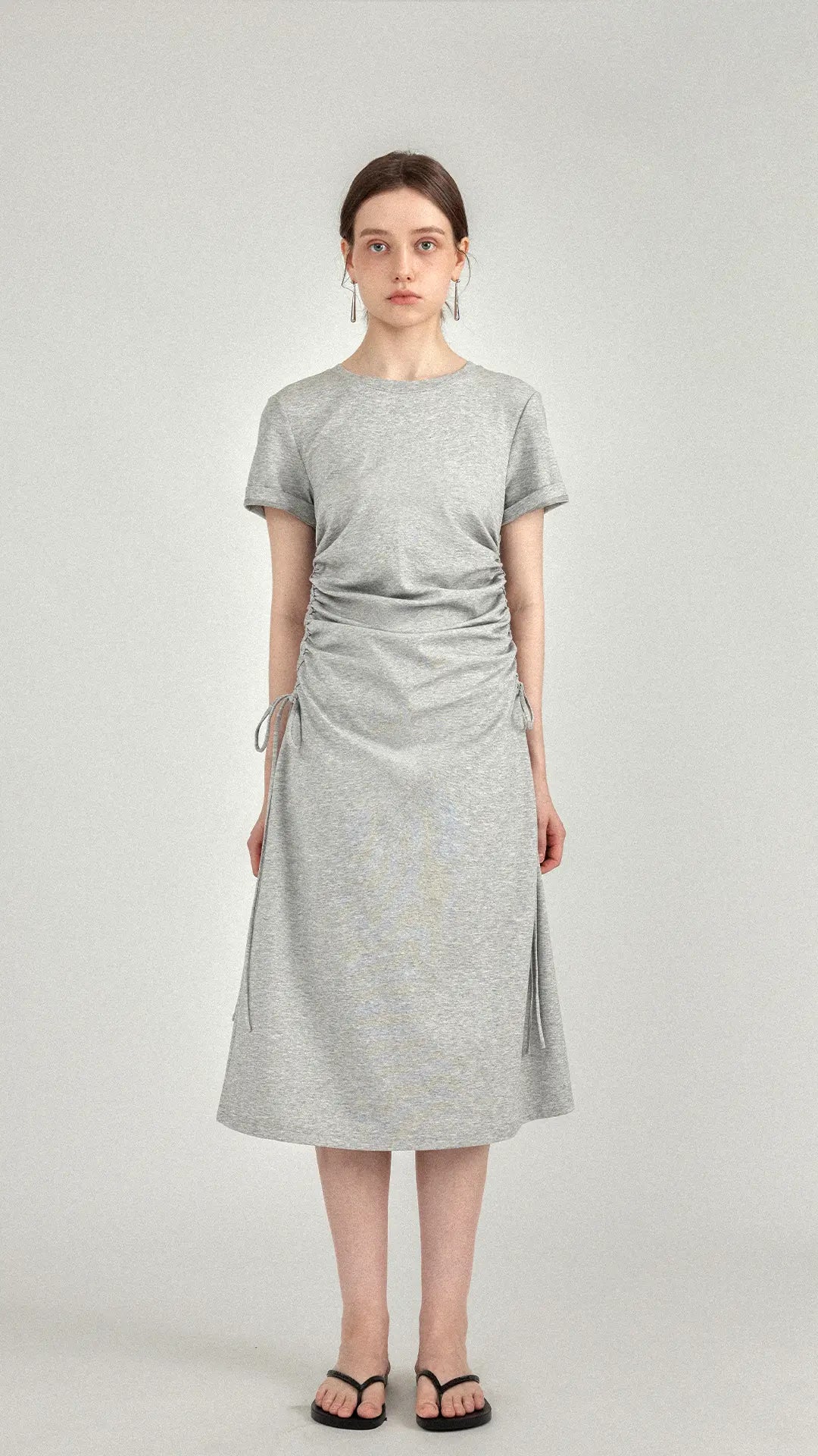 Ruched Side-Tie Midi T-Shirt Dress