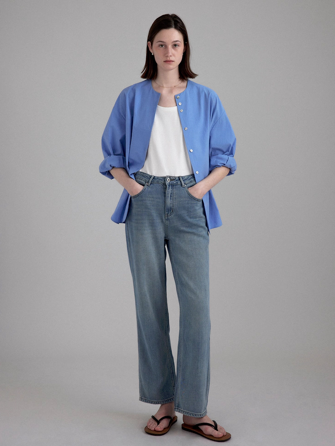 Straight-leg versatile denim pants