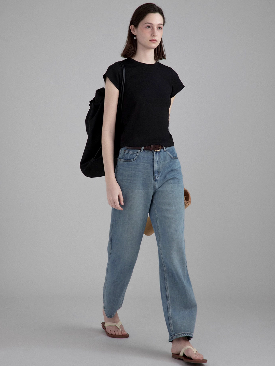 Straight-leg versatile denim pants