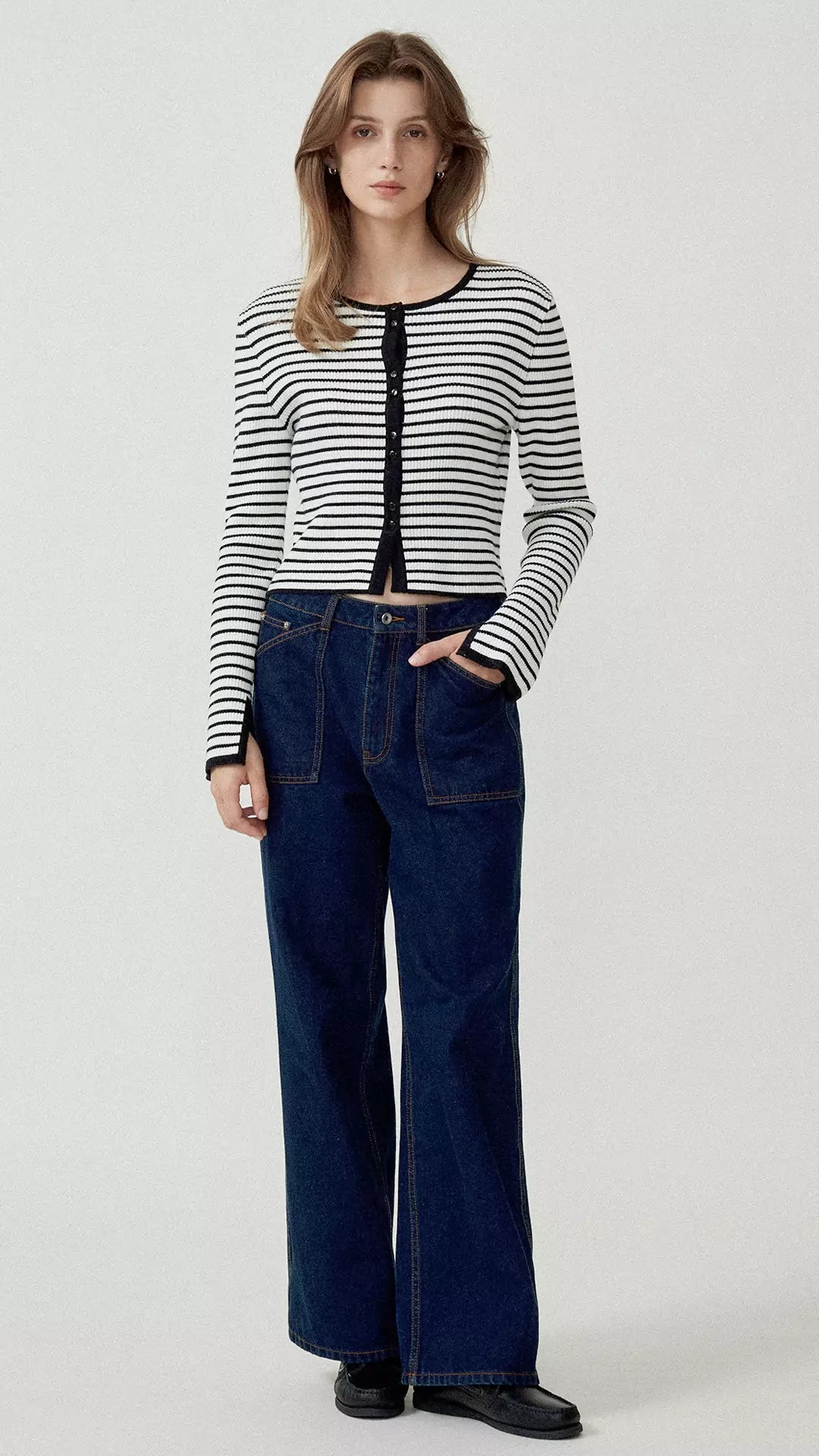 Stripe Round Neck Knitted Cardigan