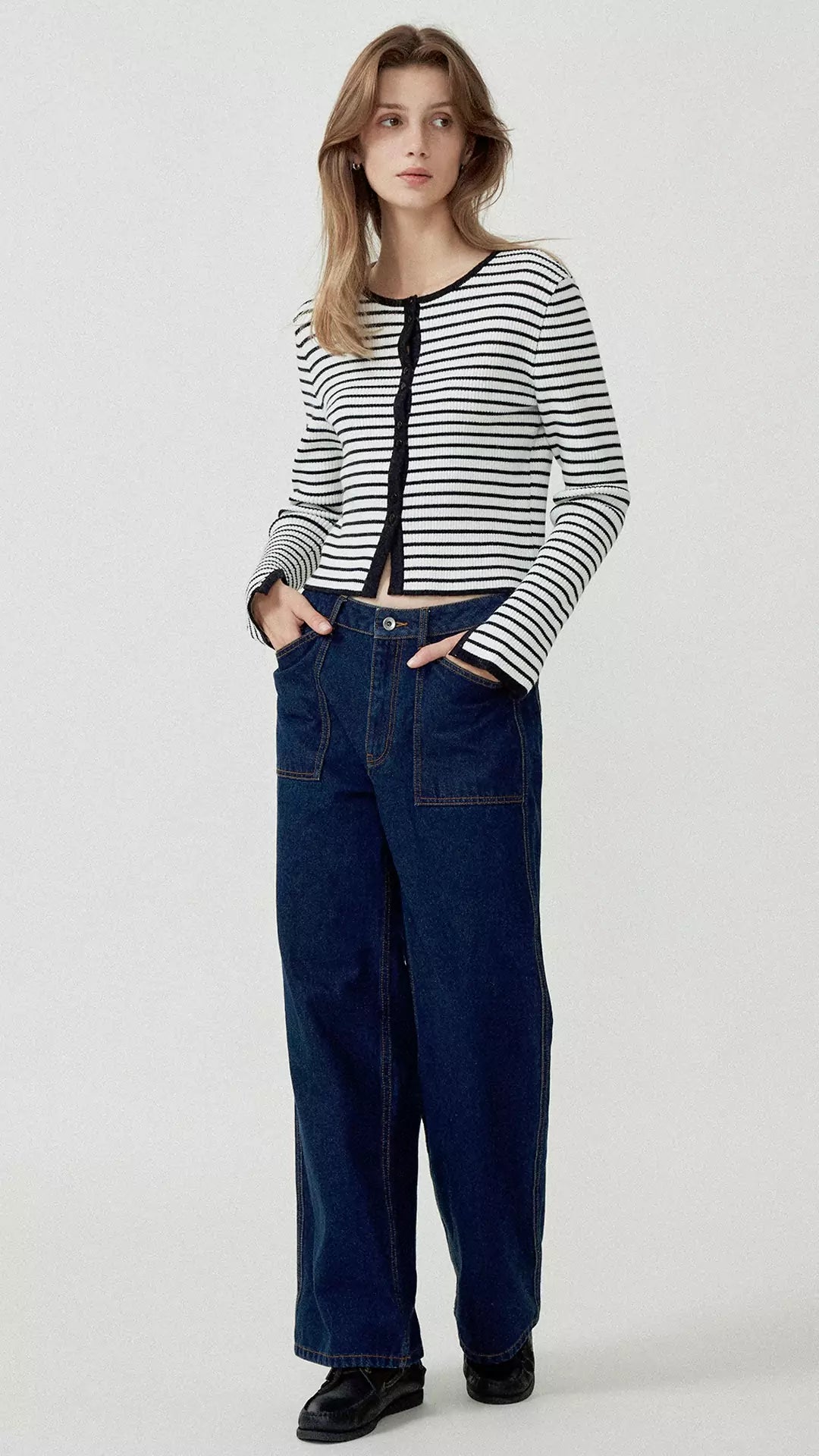 Stripe Round Neck Knitted Cardigan