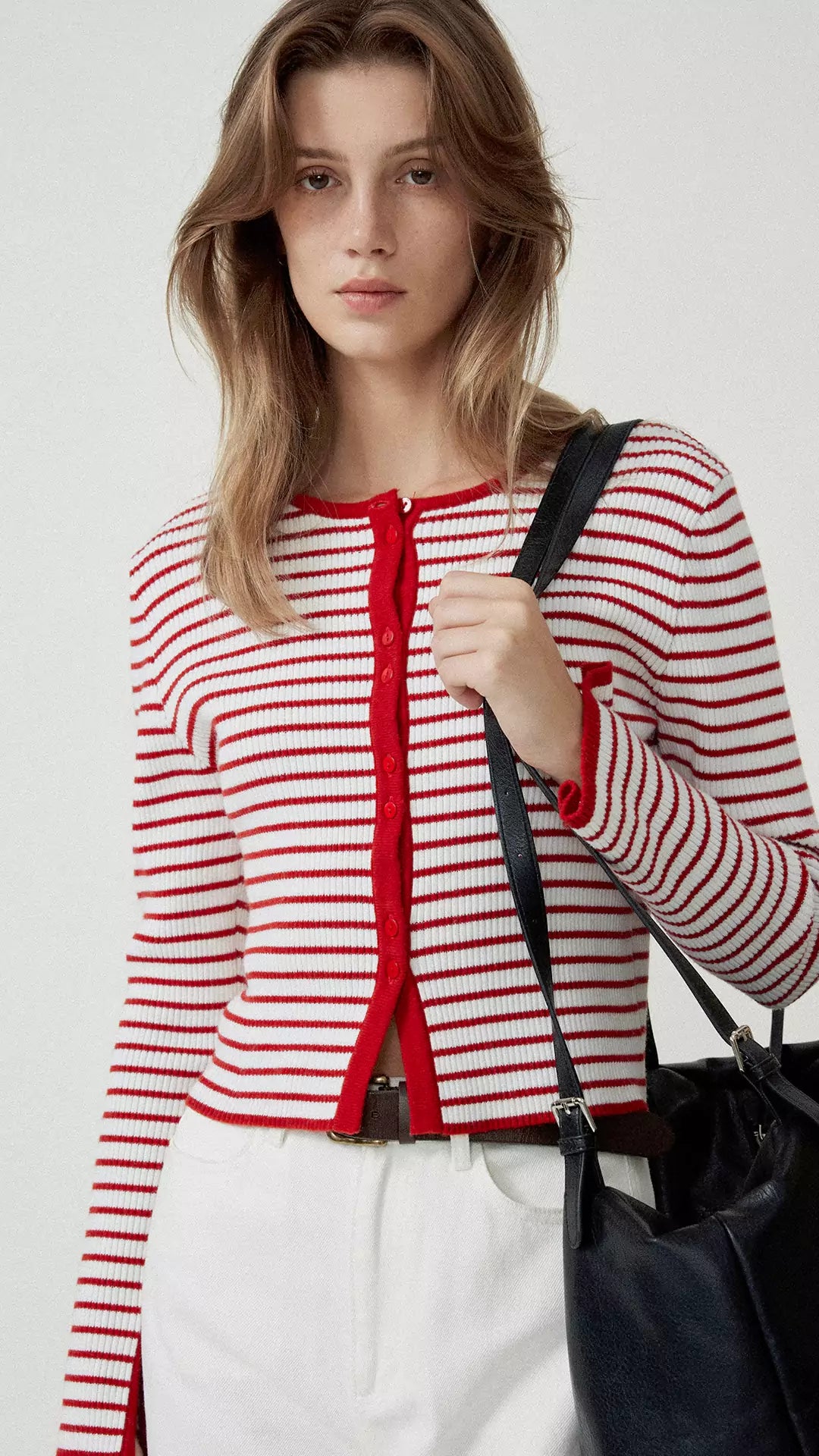 Stripe Round Neck Knitted Cardigan