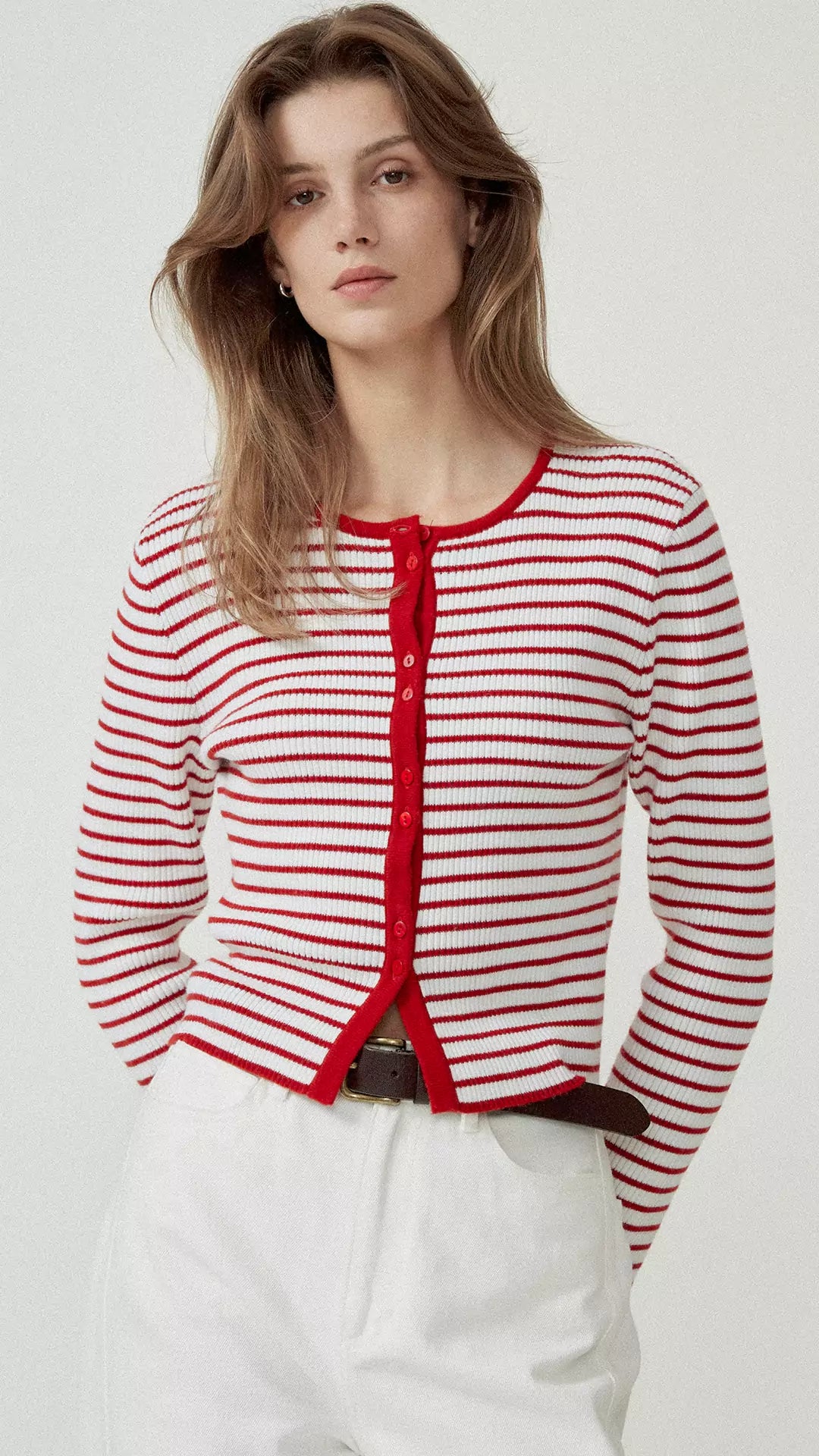 Stripe Round Neck Knitted Cardigan