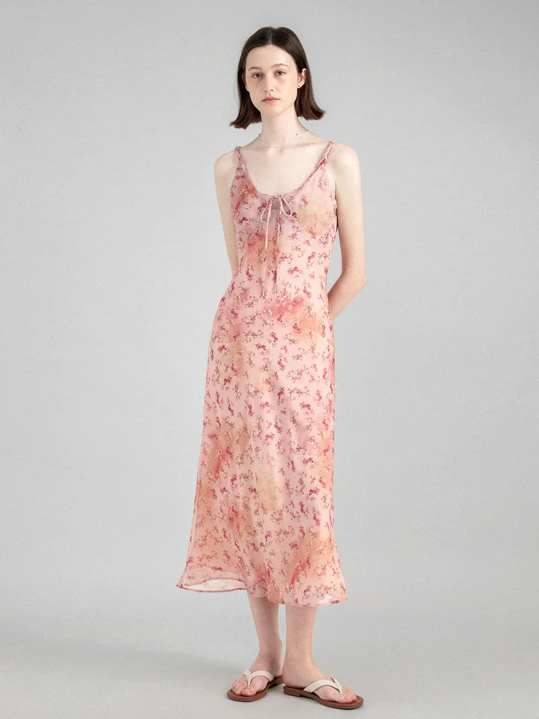 Romantic Floral Cinched Waist Strap Dress