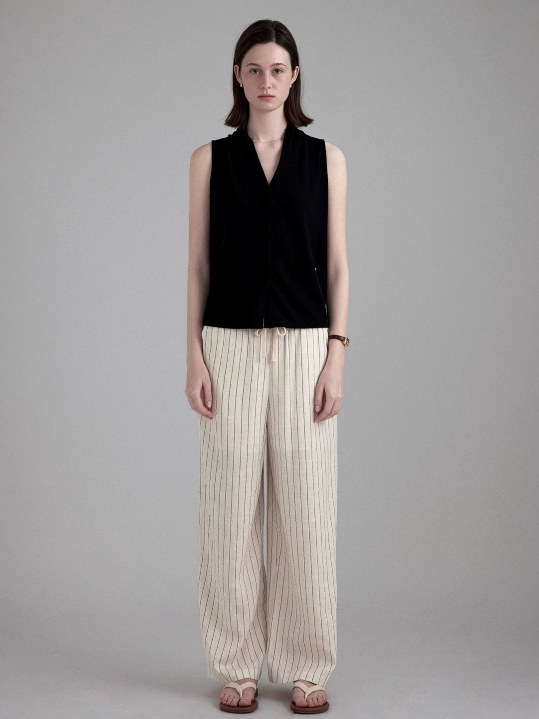 Linen Blend Striped Casual Wide Leg Pants