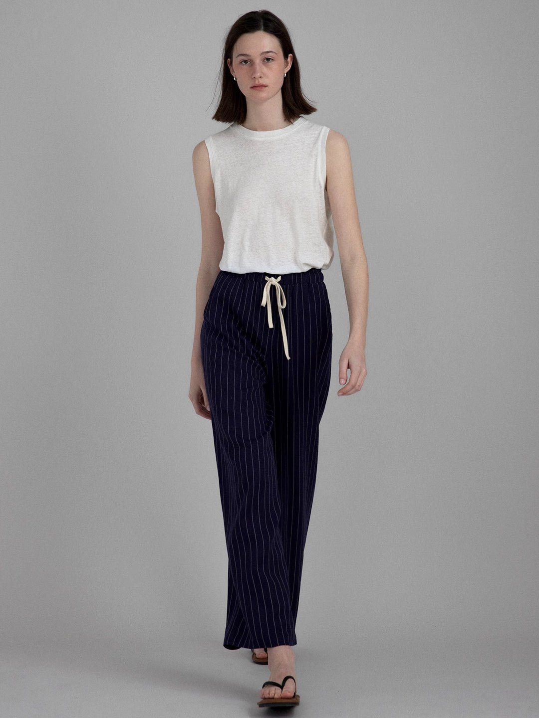 Linen Blend Striped Casual Wide Leg Pants