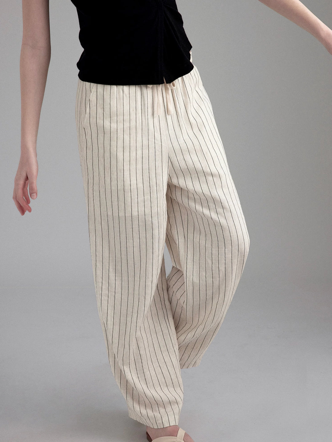 Linen Blend Striped Casual Wide Leg Pants