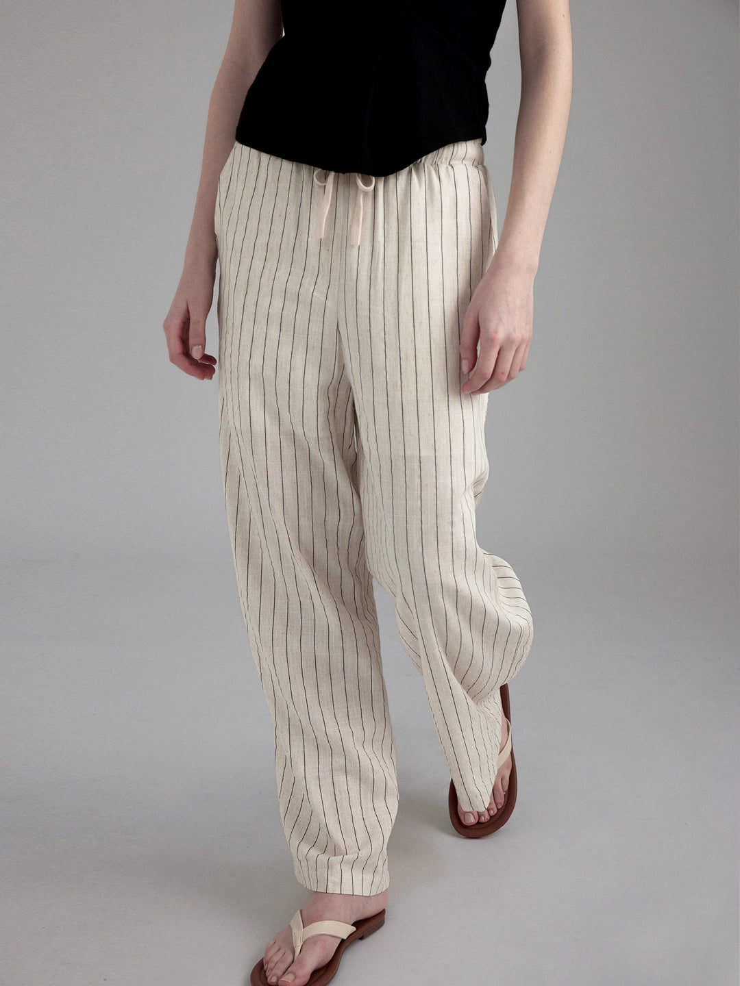 Linen Blend Striped Casual Wide Leg Pants