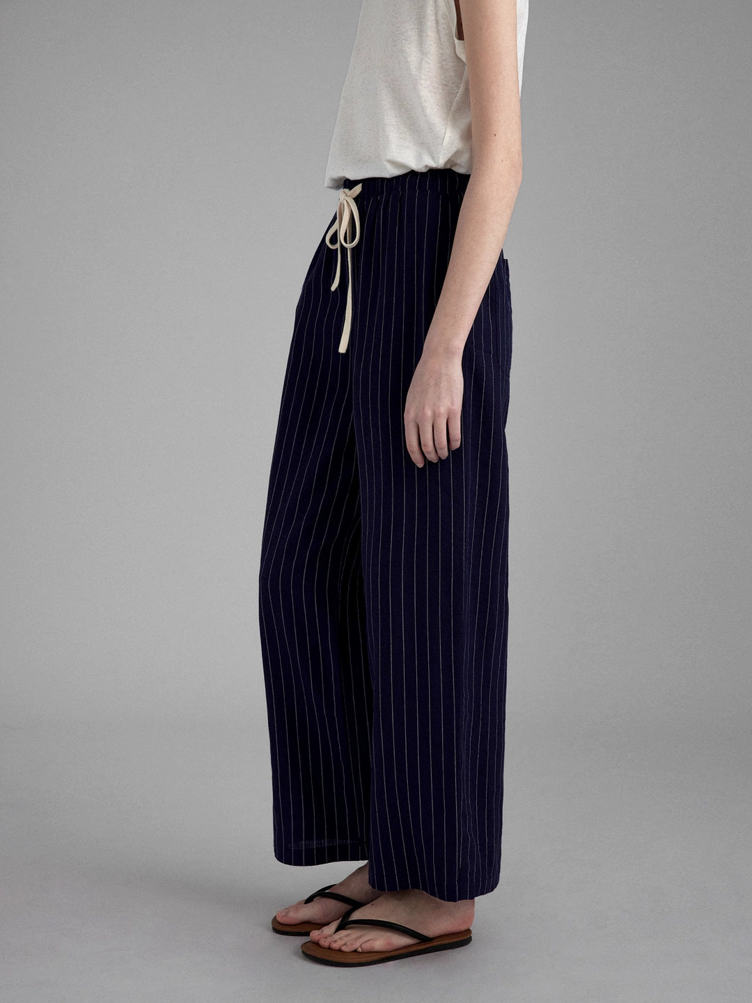 Linen Blend Striped Casual Wide Leg Pants