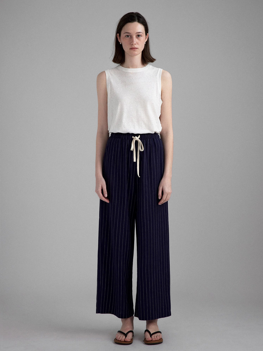 Linen Blend Striped Casual Wide Leg Pants