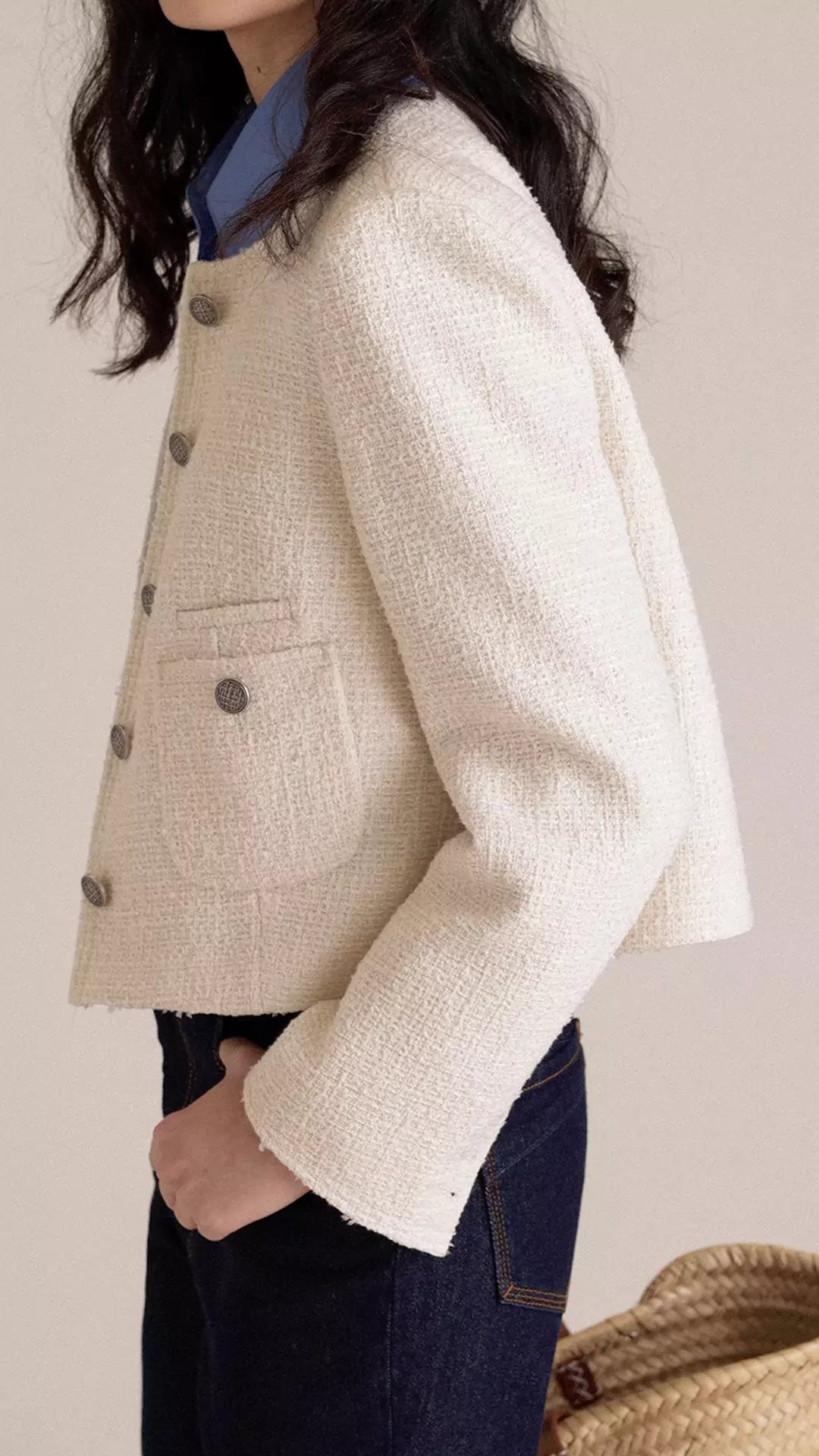 Tweed Knit Cropped Short Coat