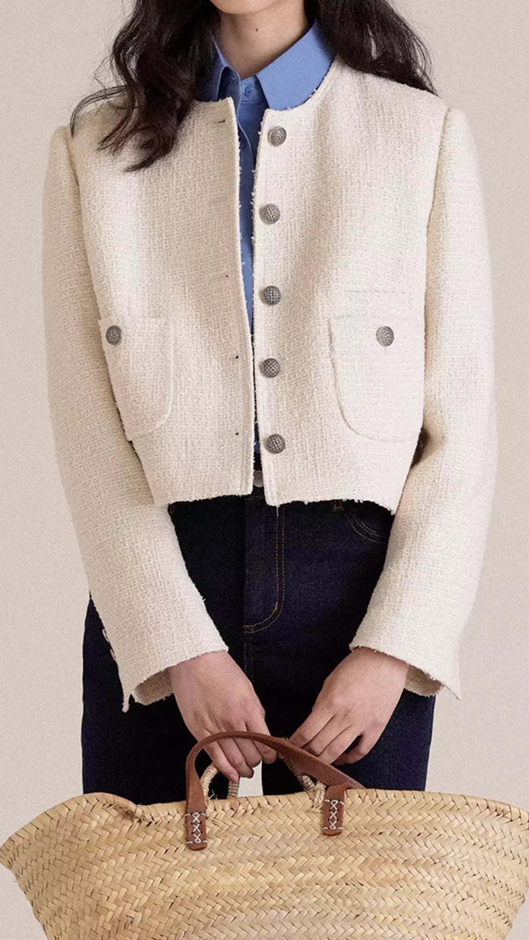 Tweed Knit Cropped Short Coat