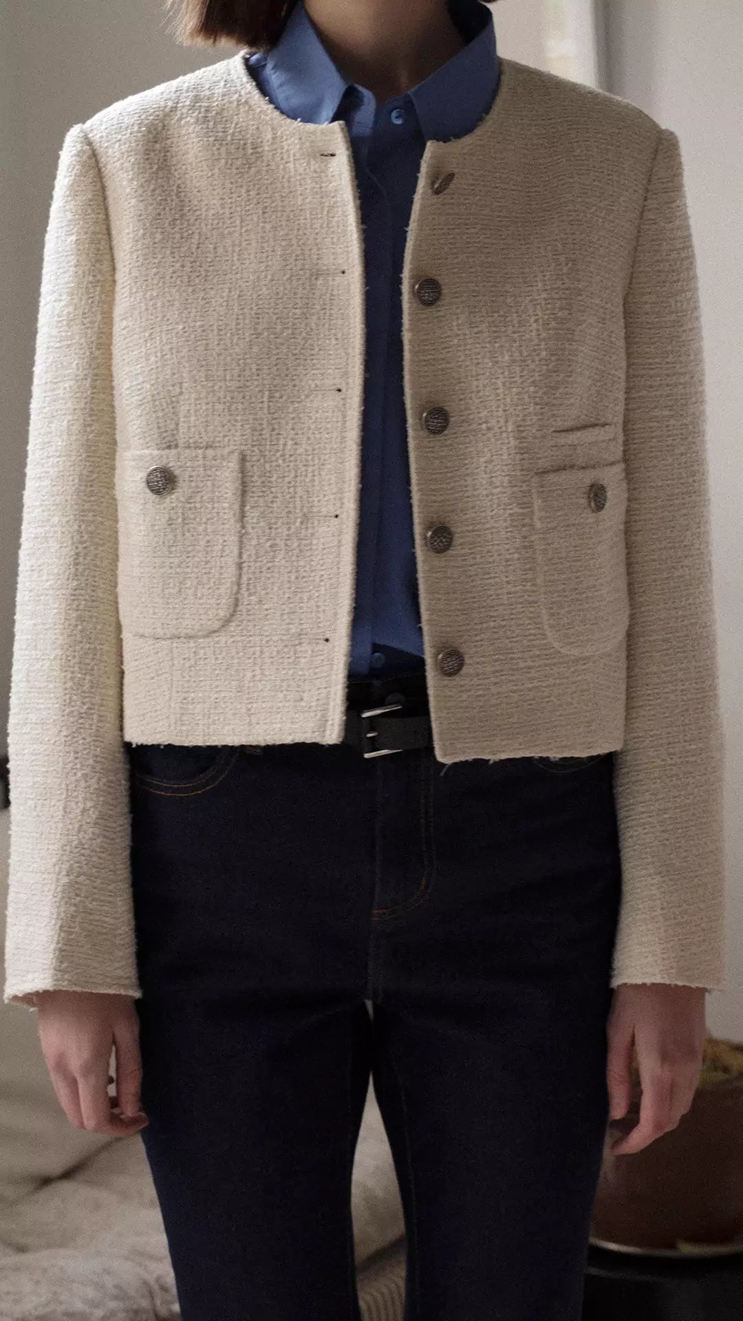 Tweed Knit Cropped Short Coat