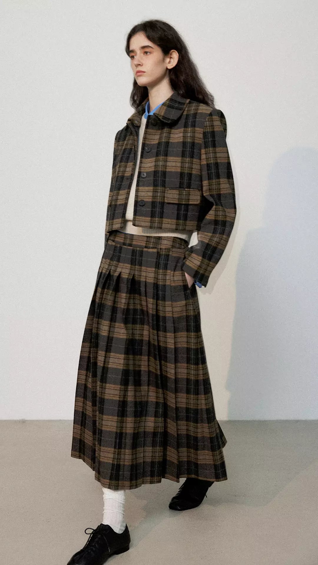 British Style Plaid Wool Coat