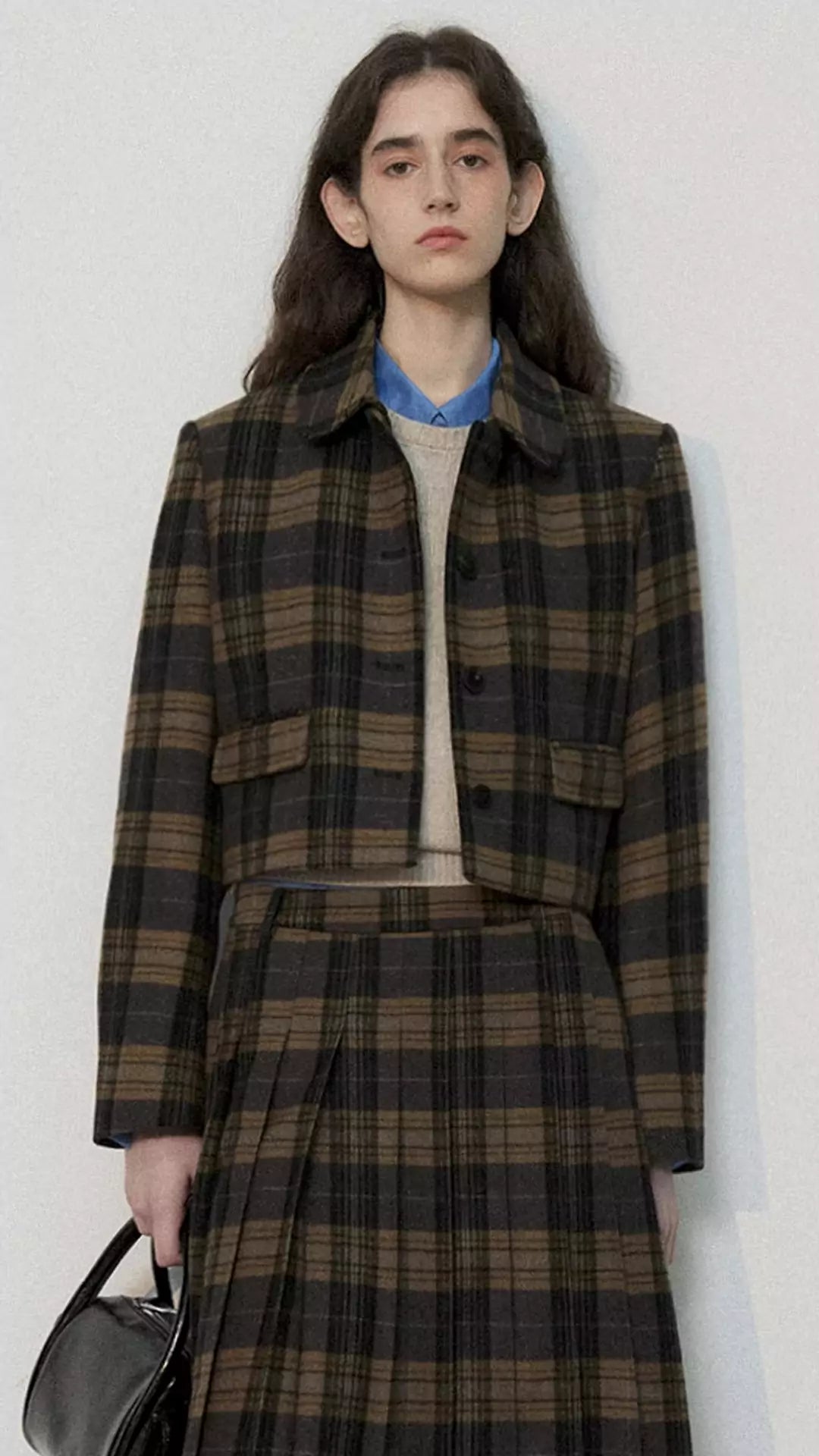 British Style Plaid Wool Coat