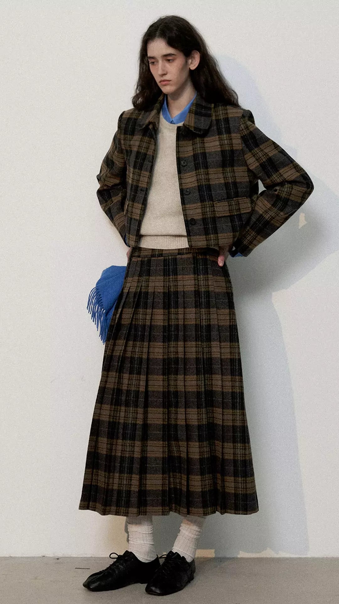 British Style Plaid Wool Coat