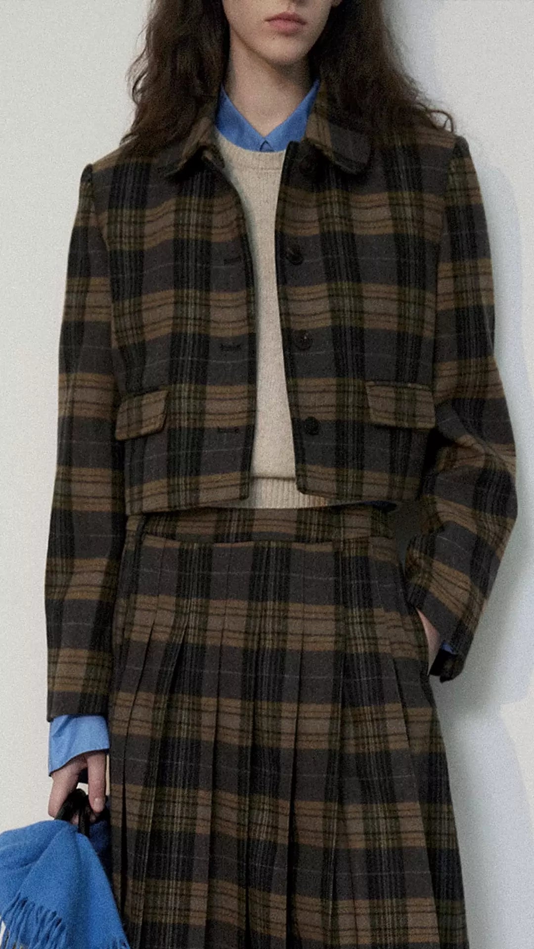 British Style Plaid Wool Coat