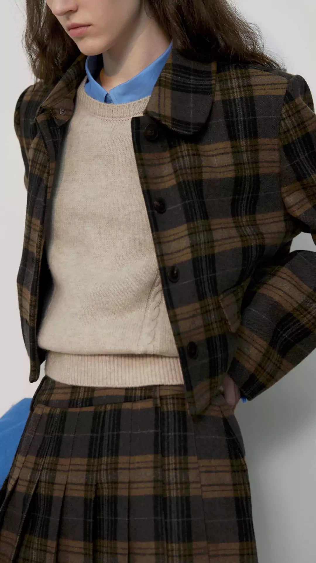 British Style Plaid Wool Coat