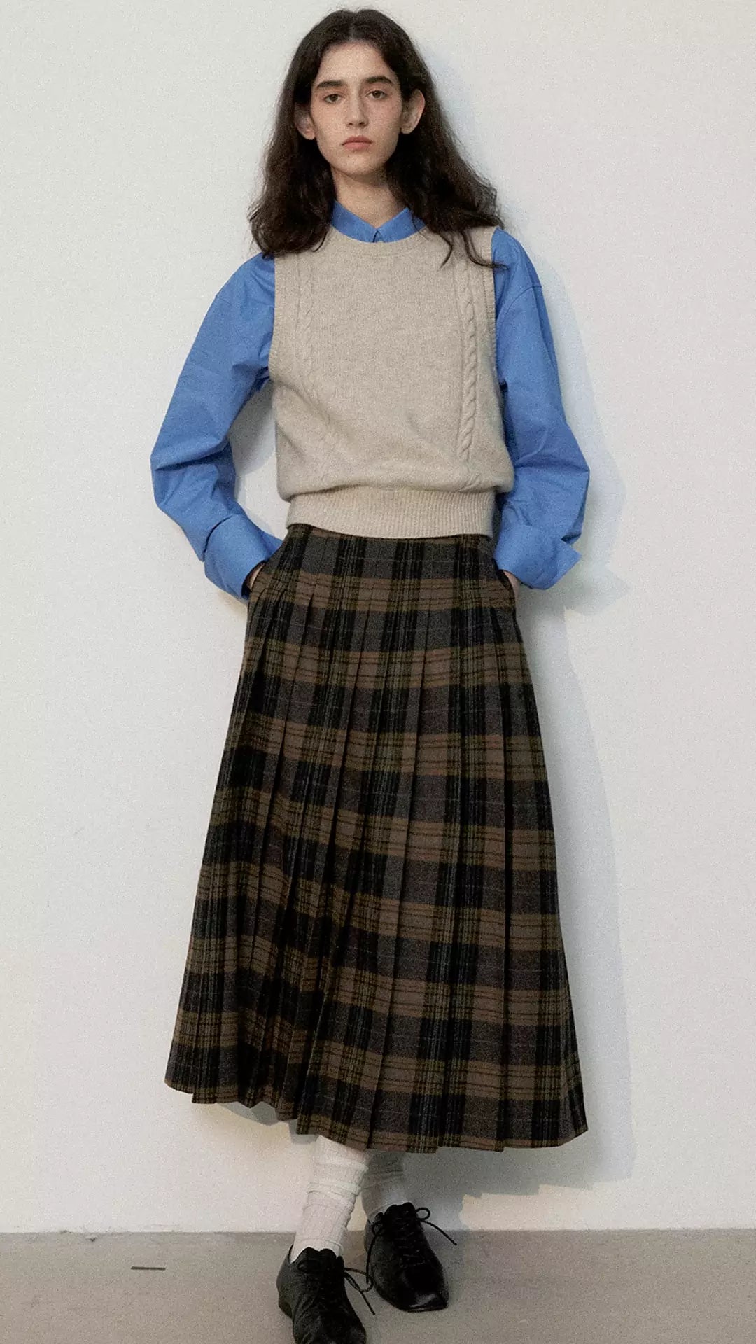 Vintage Collegiate Style Pleated Skirt