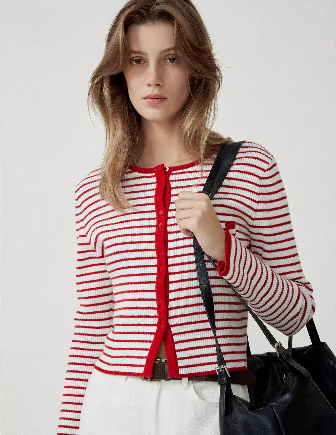 Stripe Round Neck Knitted Cardigan