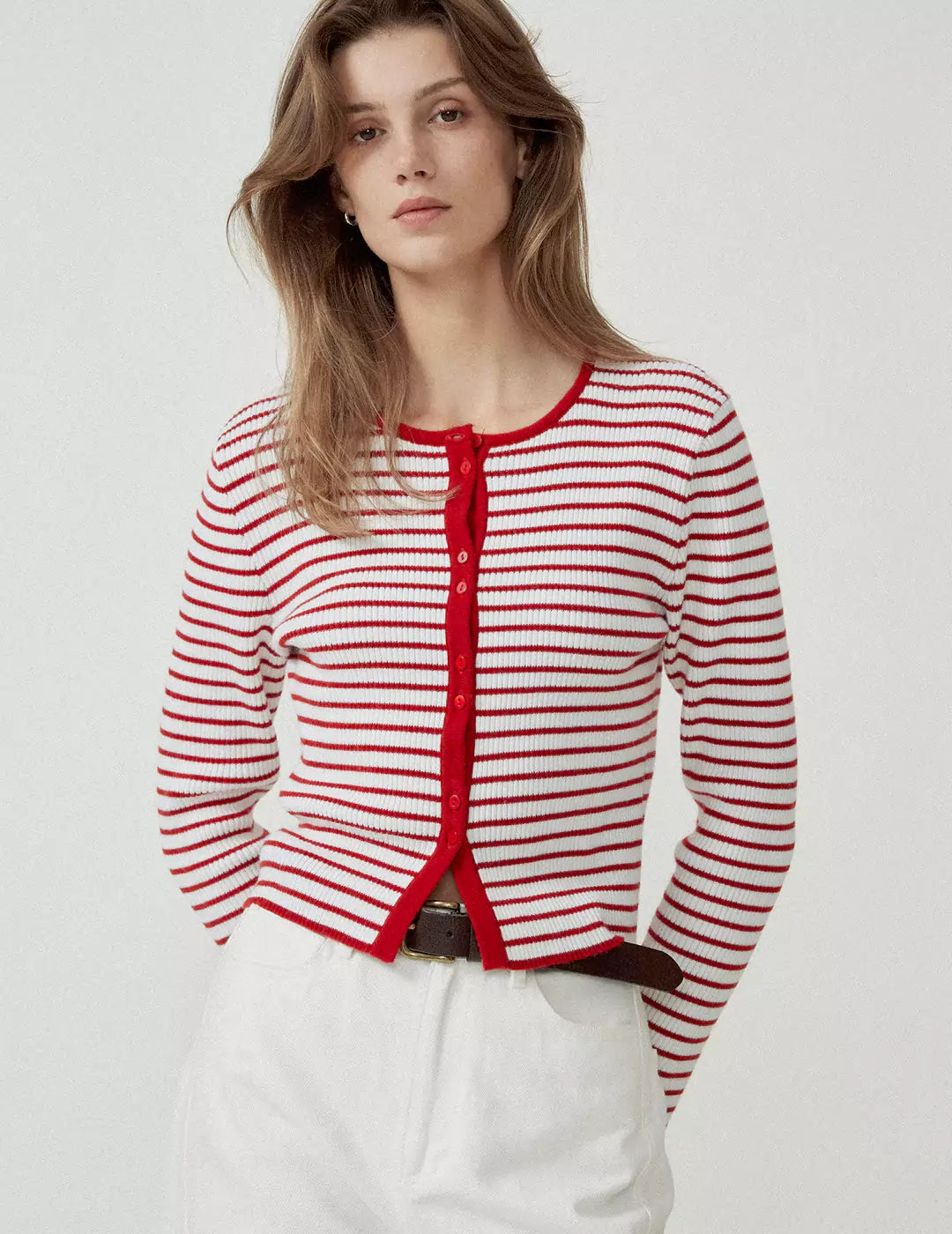 Stripe Round Neck Knitted Cardigan