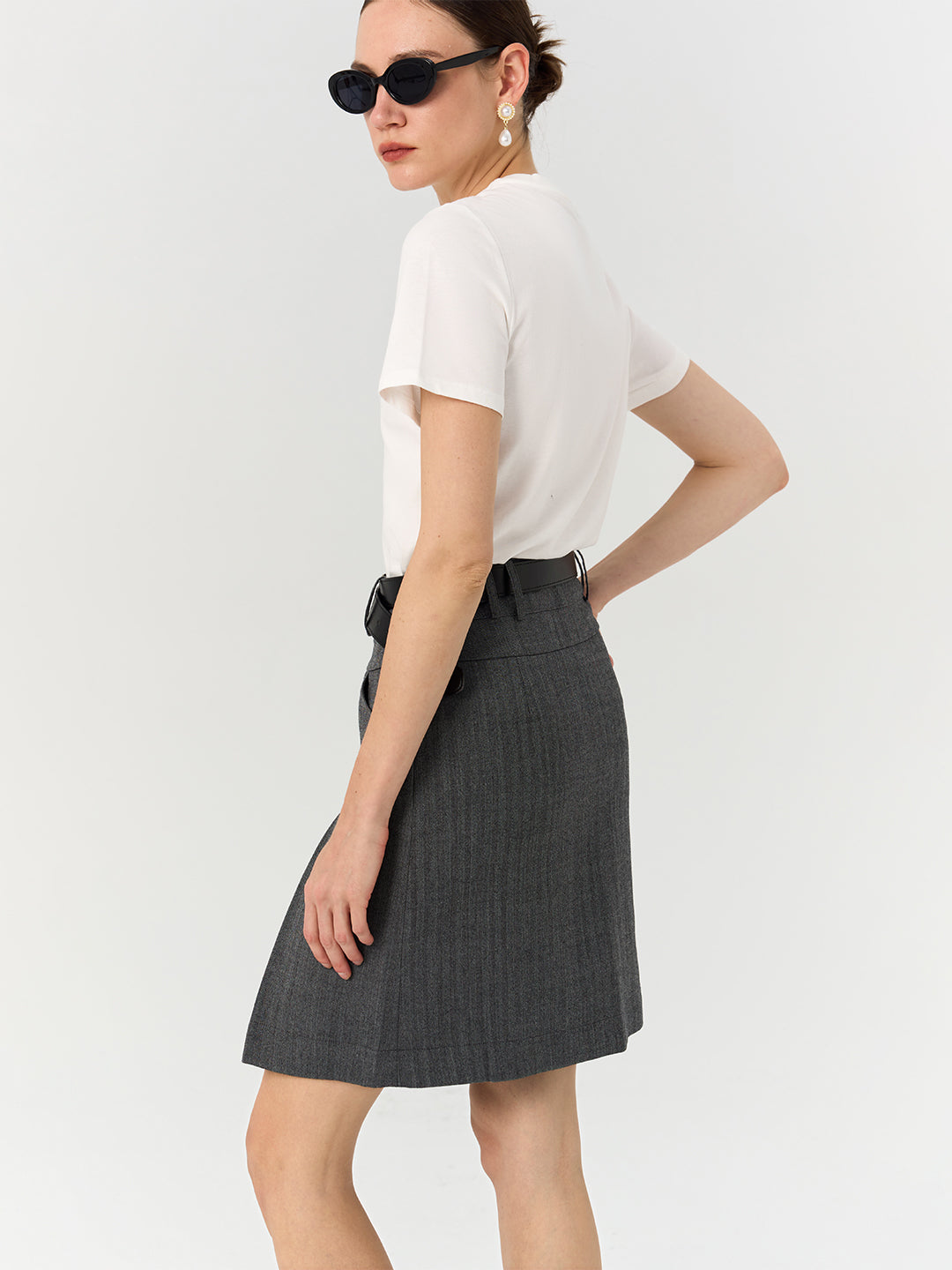 Merino Wool Pleated Casual Grey Skirt