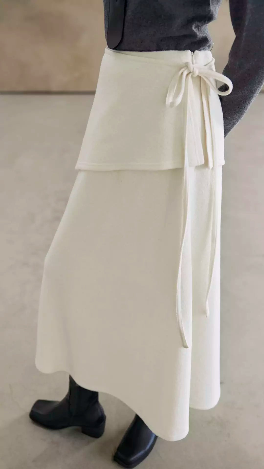 Wool A-Line Midi Skirt with Detachable Sheepskin Belt