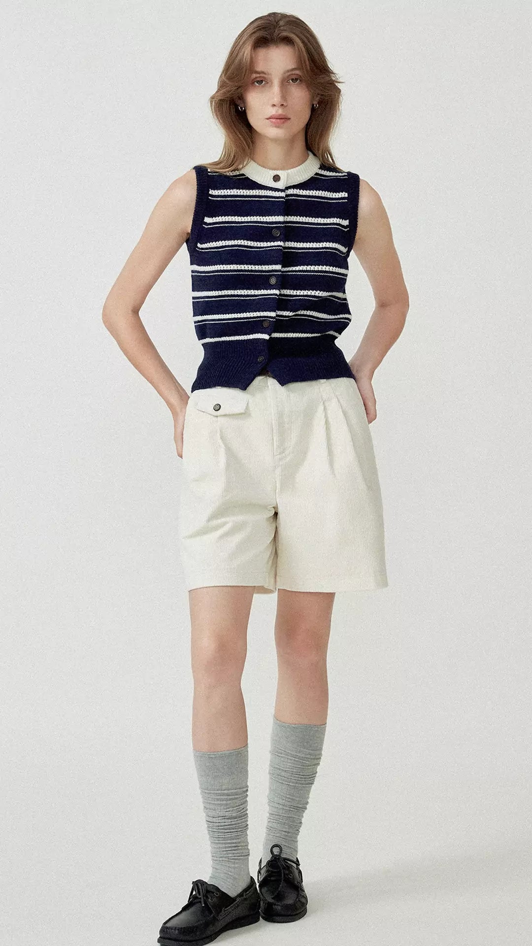 Wool Blend Hollow Stripe Color Block Knit Vest