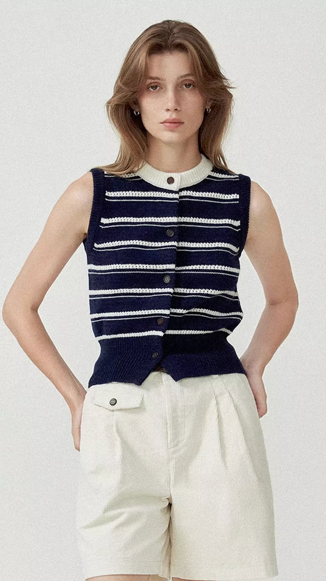 Wool Blend Hollow Stripe Color Block Knit Vest