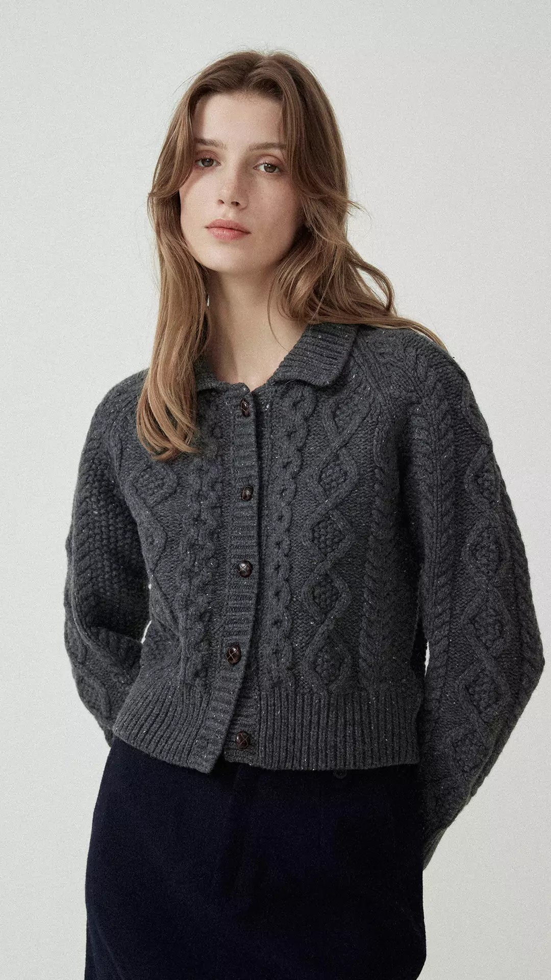 Cable Knit Collar Wool Cardigan