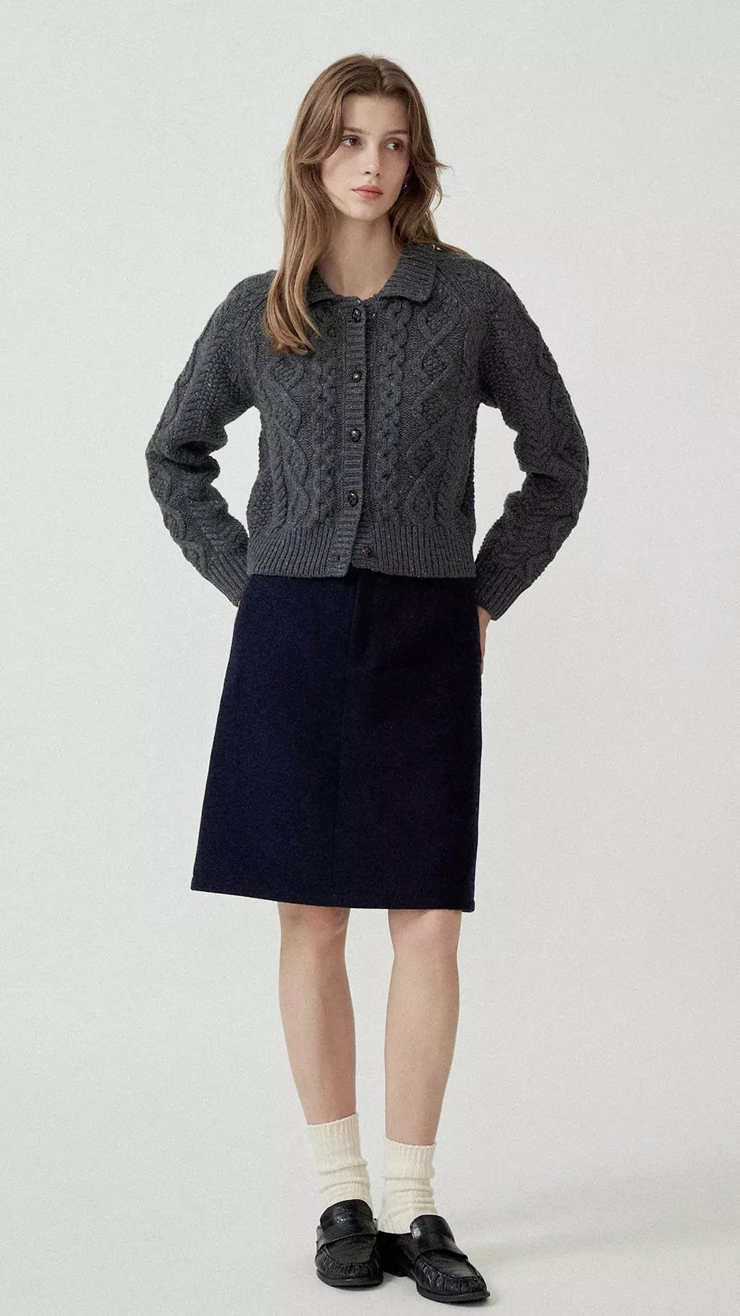 Cable Knit Collar Wool Cardigan