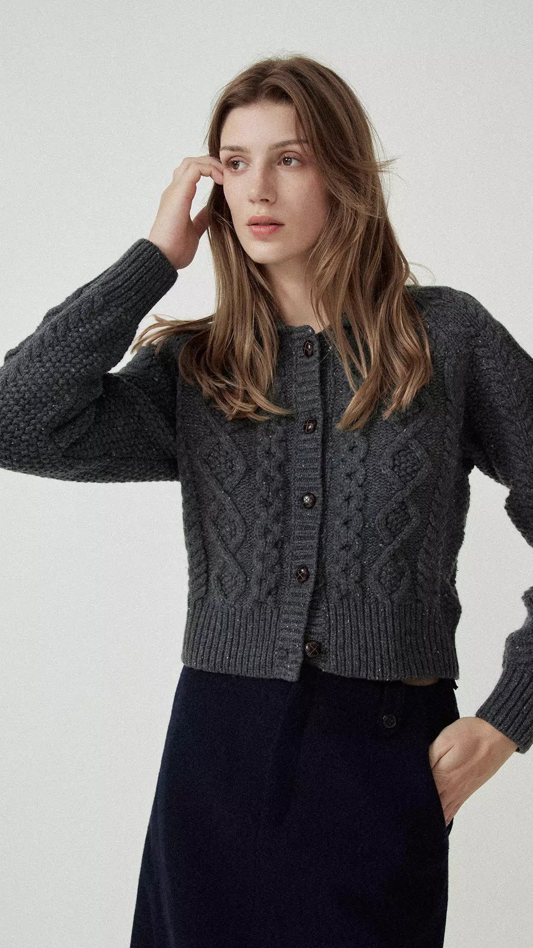 Cable Knit Collar Wool Cardigan