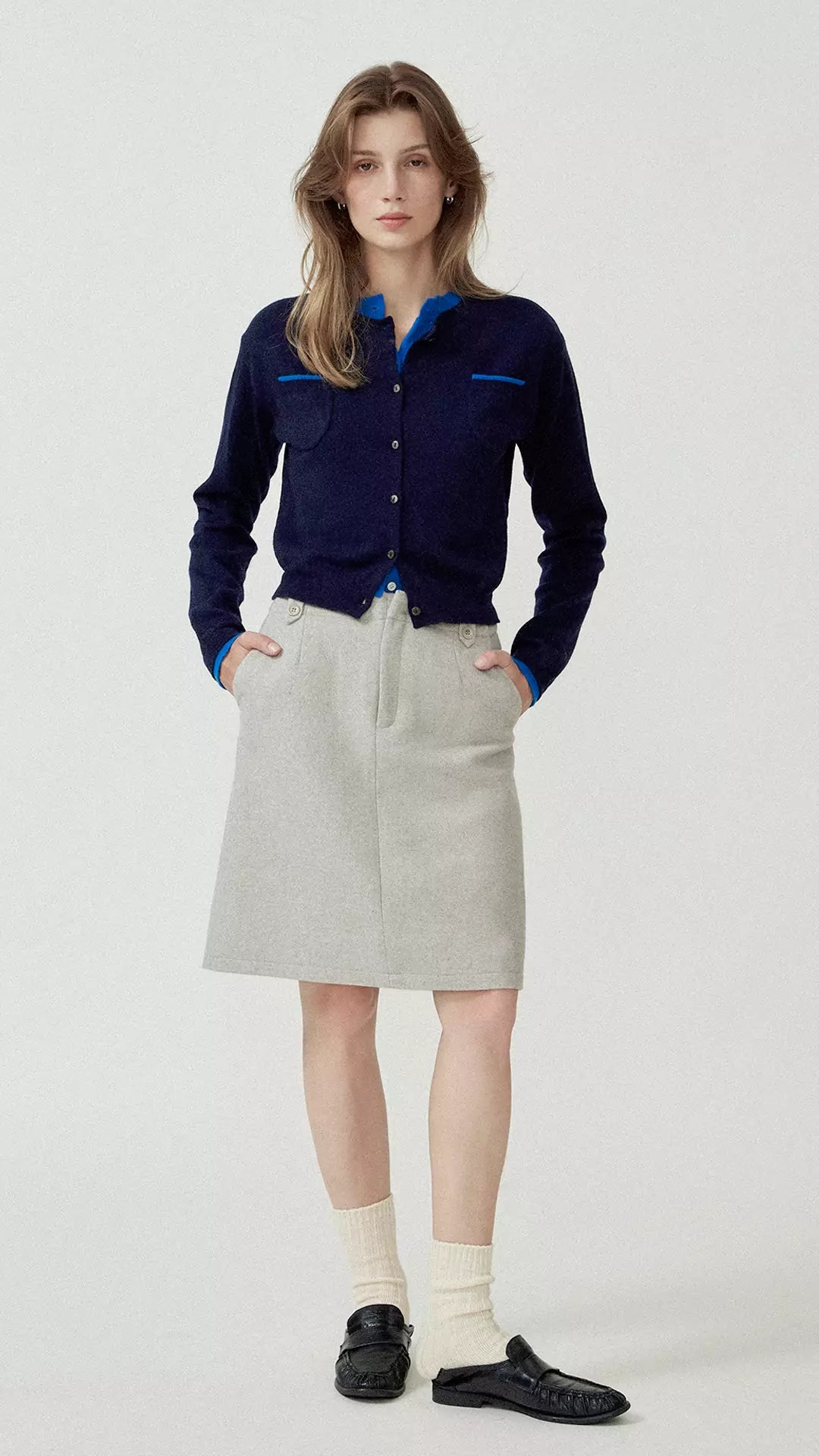 Woolen warm knee-length pencil skirt