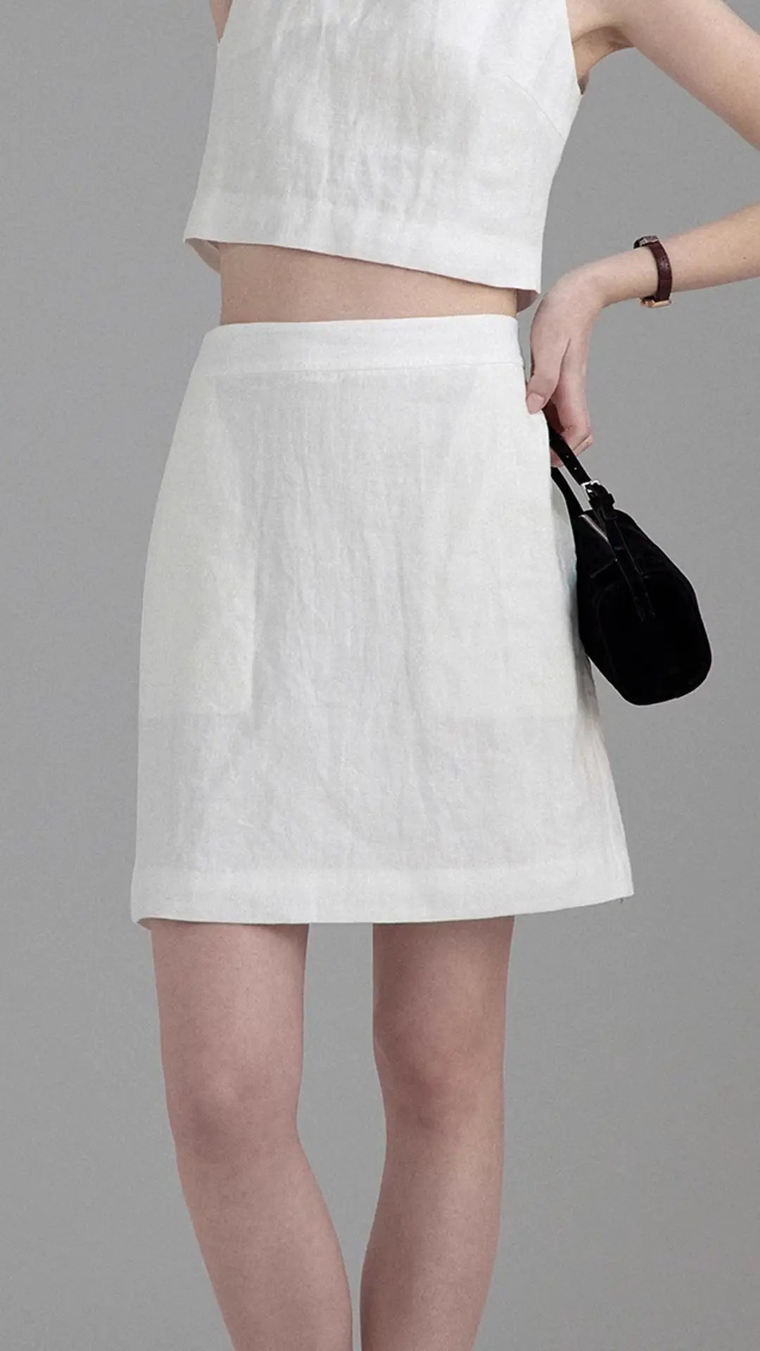 Linen Simple Strappy Tank Top and Skirt