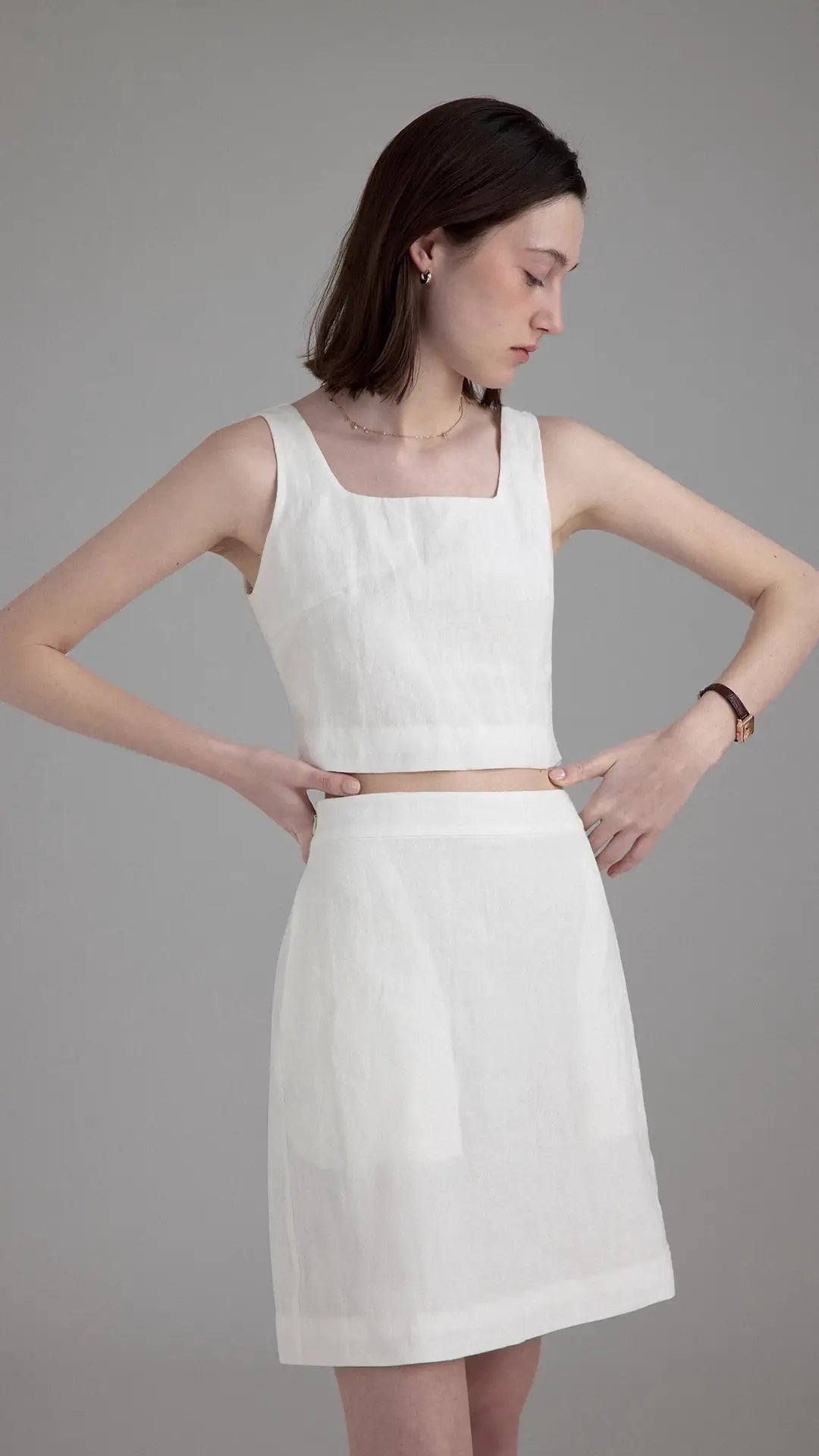 Linen Simple Strappy Tank Top and Skirt