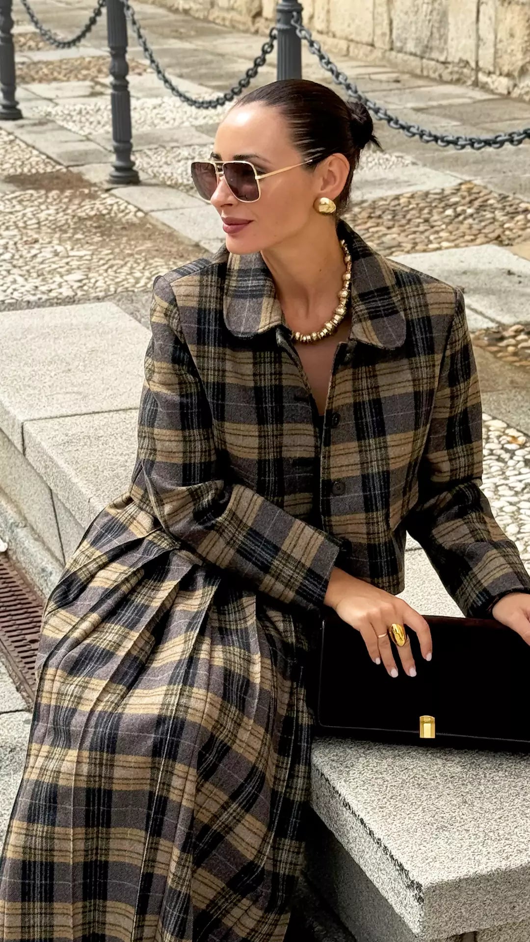 British Style Plaid Wool Coat