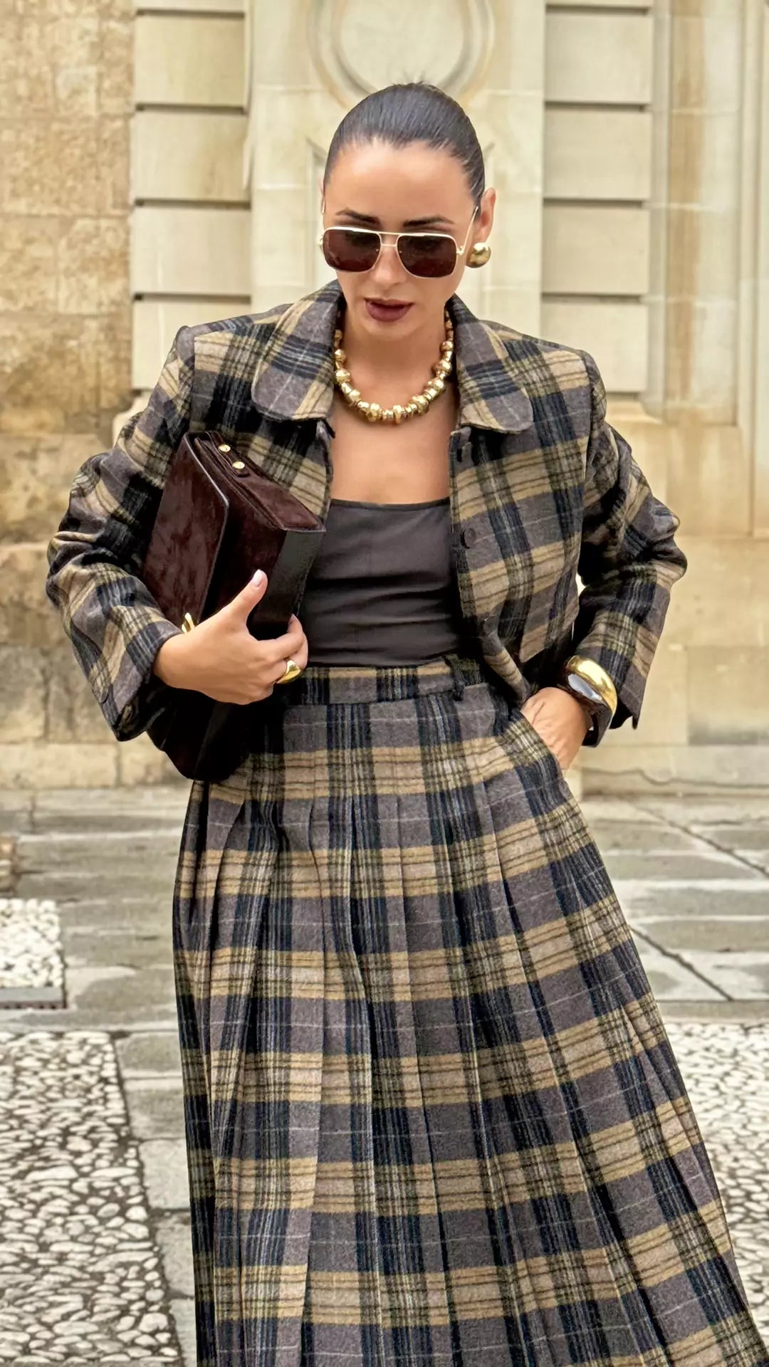 British Style Plaid Wool Coat