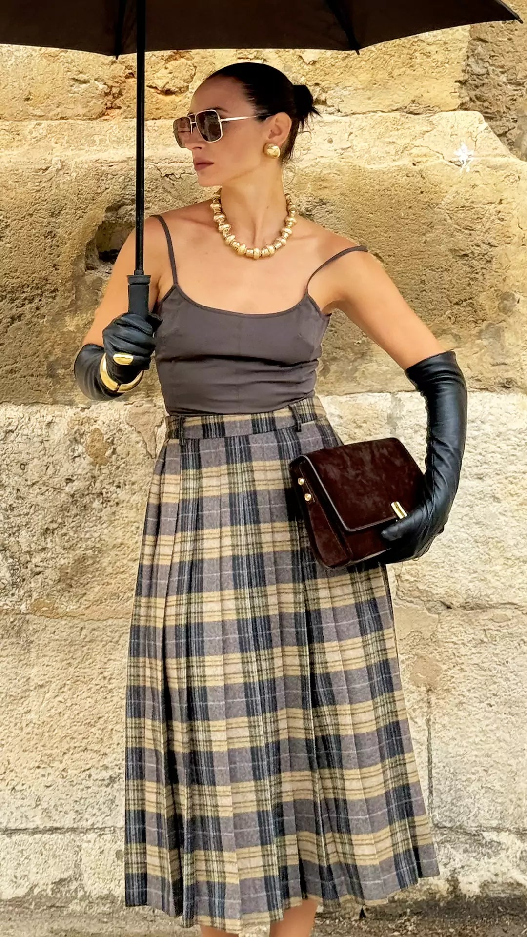 Vintage Collegiate Style Pleated Skirt